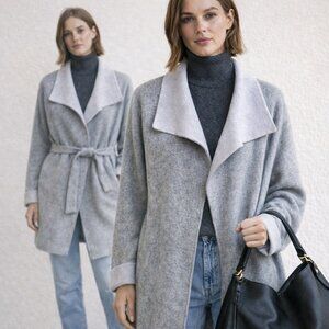 Italian Designer Chiaramente three quarter wool sweater, grey and muted lavender